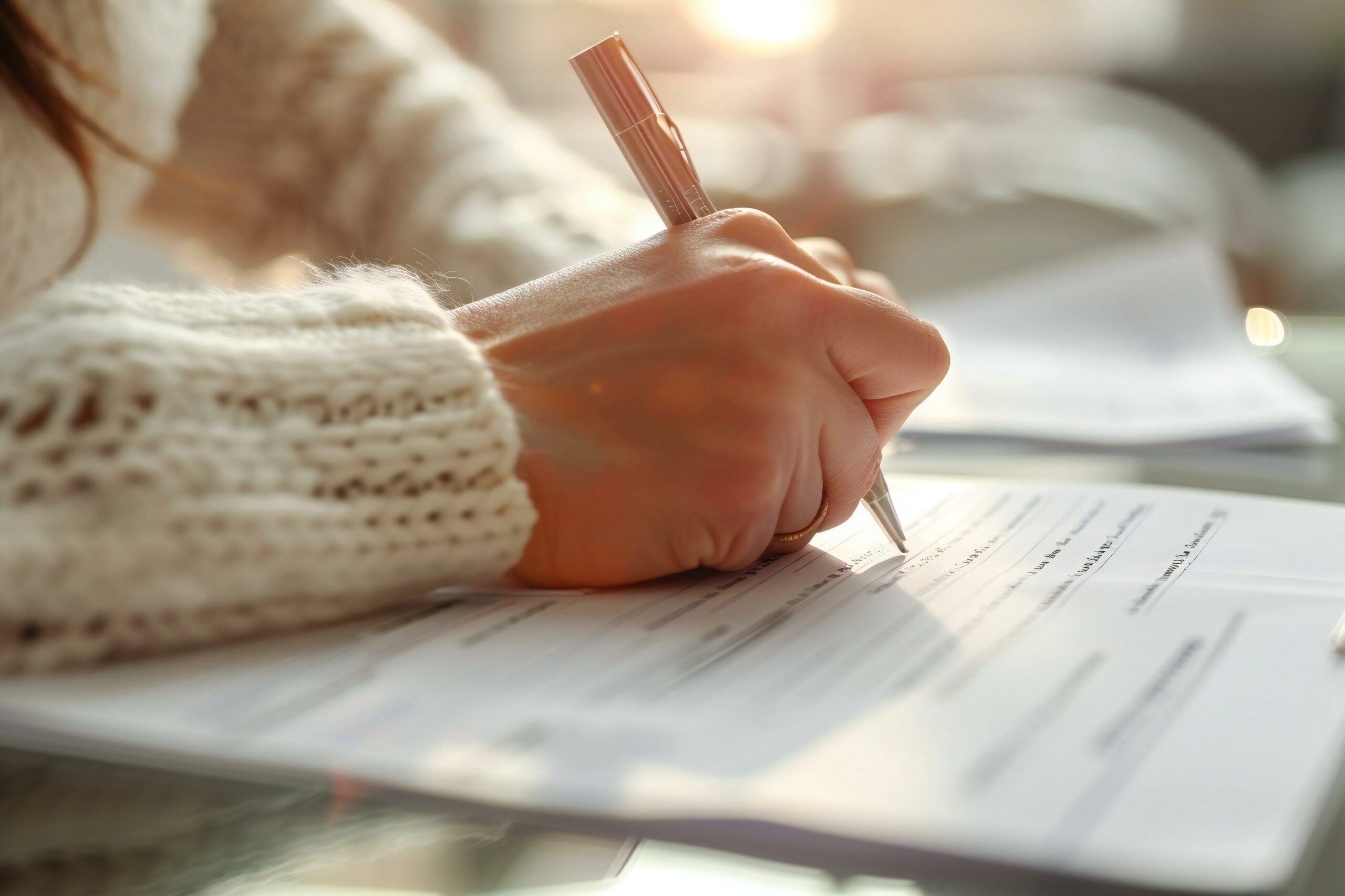 Close up of a person's hand signing an agreement